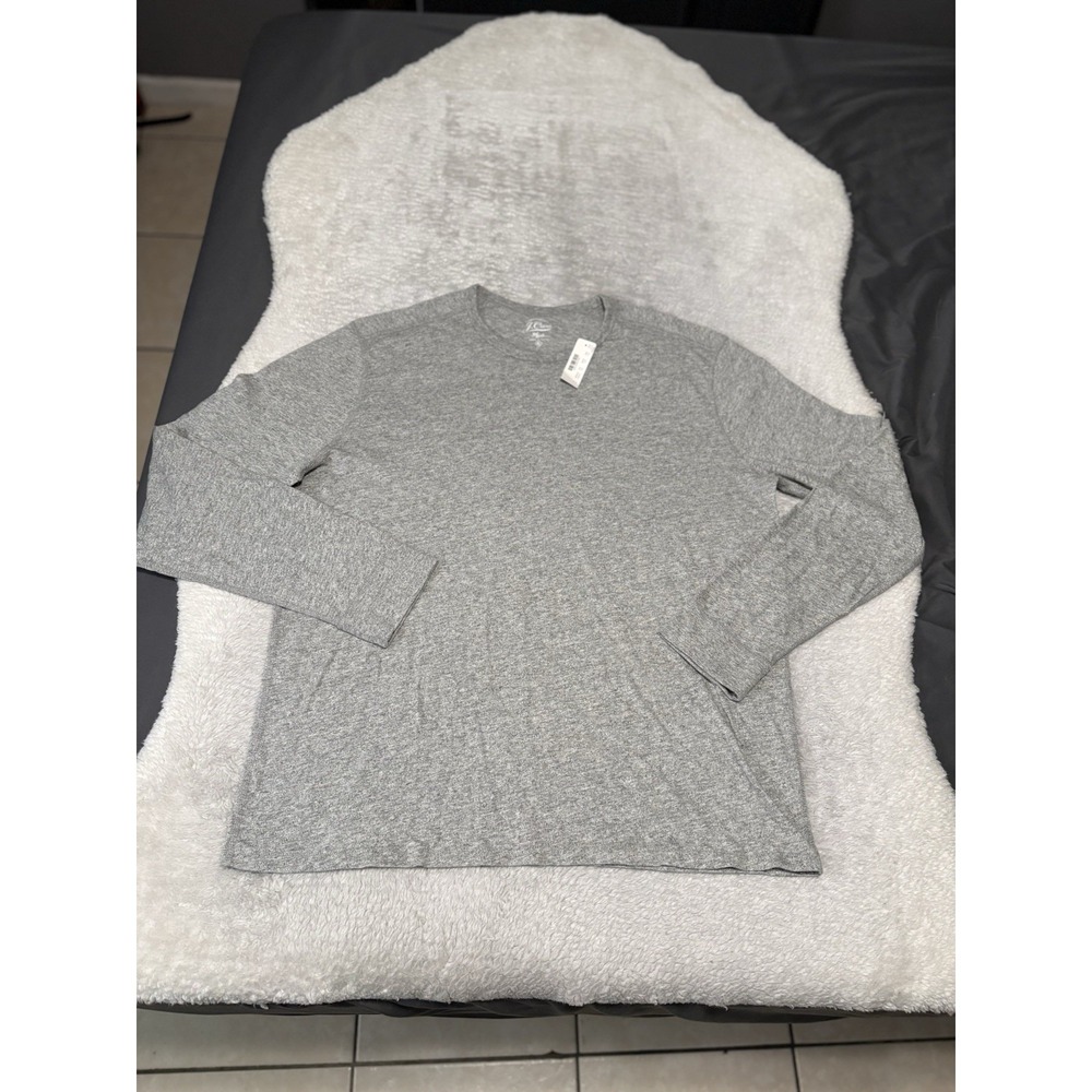 New J Crew Knit Goods Men's Gray Crewneck Long Sleeve Cotton Shirt Size XL